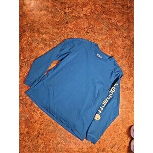 Carhartt Loose Fit Long-Sleeve Size Large‎ 12/14 Blue Women's tee(A661)